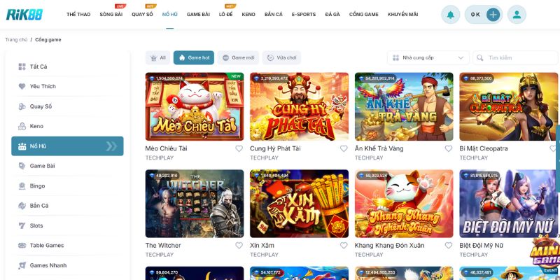 RIK88 - Trải Nghiệm Cá Cược Hợp Pháp Với Đa Dạng Trò Chơi 3 Khám phá thông tin về sảnh nổ hũ tại RIK88